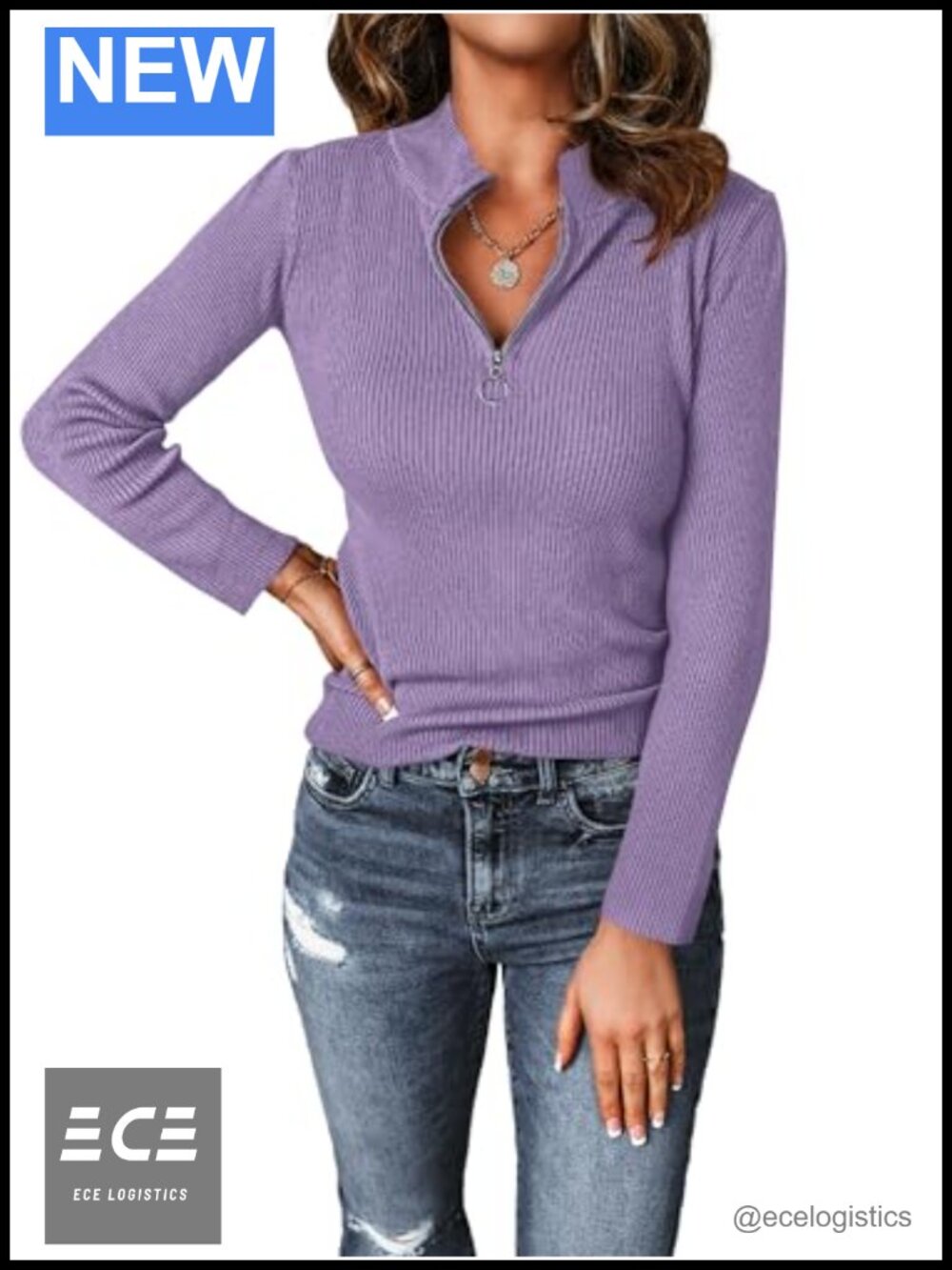 Quarter Zip Mock Neck Rib Knit Fitted Pullover Sweater Long Sleeve